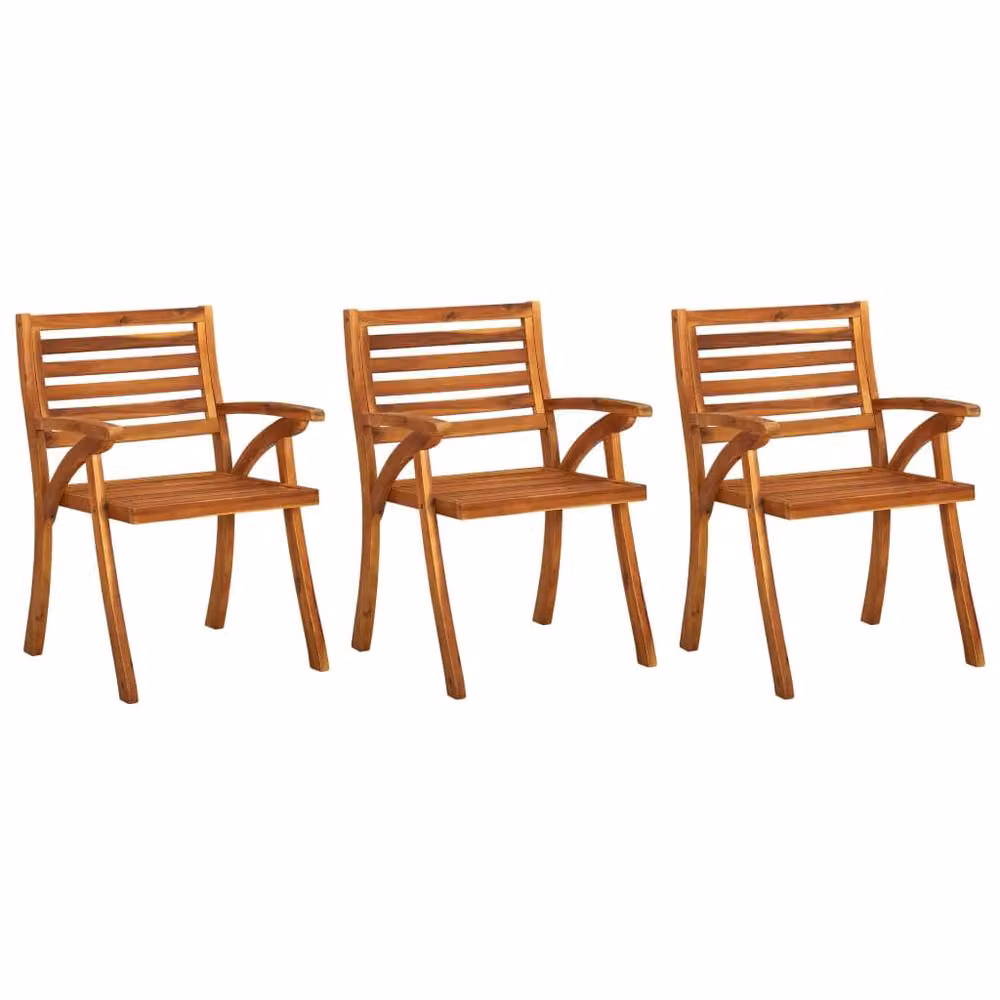 Berkfield Home Set of 3 Dense Garden Chairs in Brown Oiled Solid Acacia Wood – 2