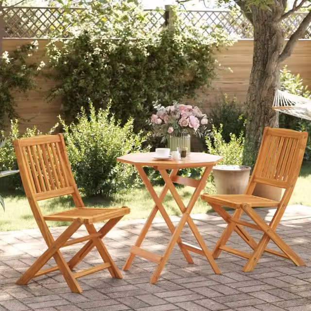 Berkfield Home 3 Piece Folding Bistro Set in Brown Oiled Solid Acacia Wood