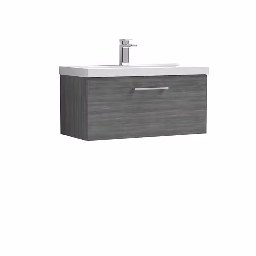 Balterley Wall Hung Single Drawer Vanity Unit with Mid Edge Sink and Handle in Woodgrain Anthracite, W: 81.0 cm, D: 39.0 cm, H: 39.9 cm – 1