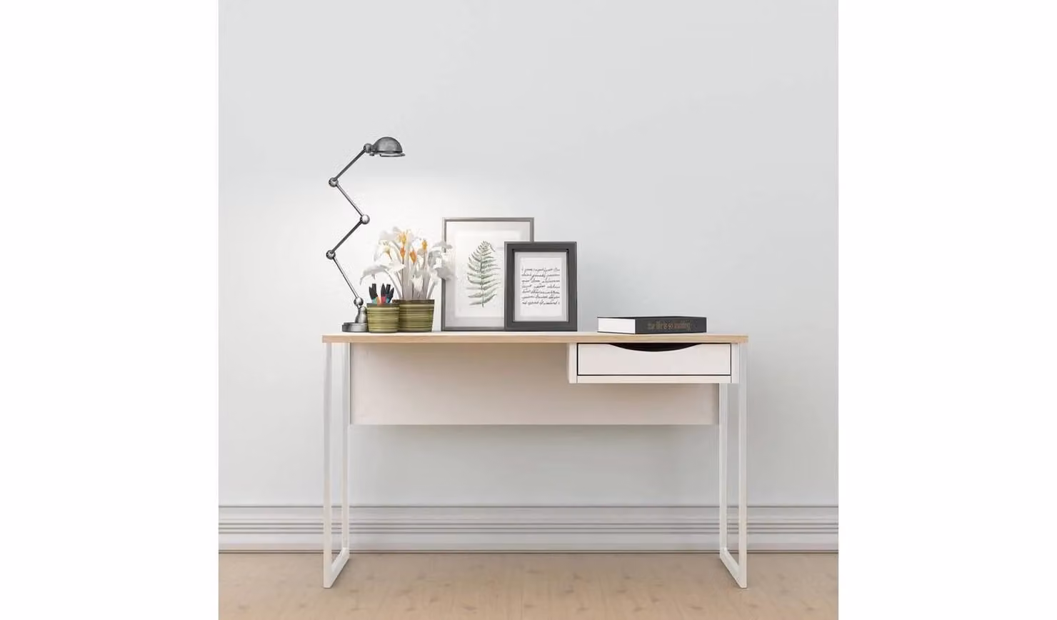 Tvilum Function Plus White Computer Desk with 1 Drawer, W/D/H: 130 x 48.4 x 76.8 cm