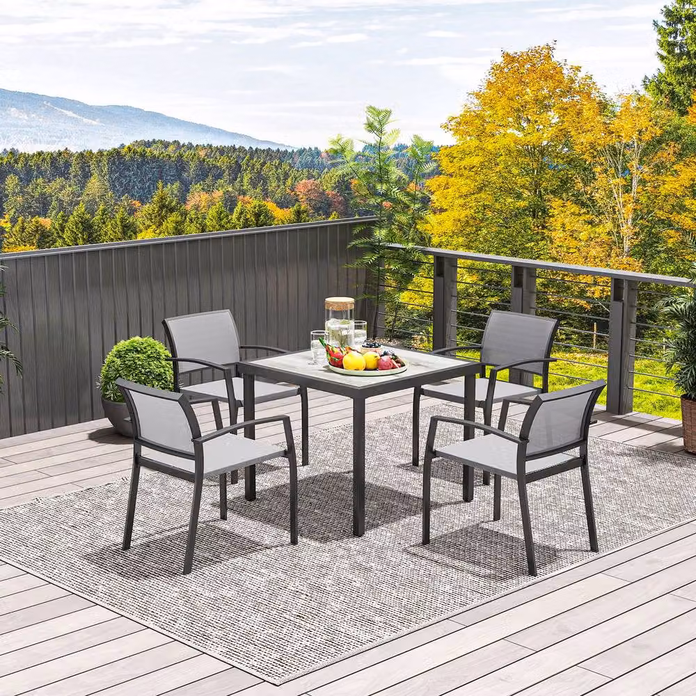 STILVORA Modern Garden Dining Set with Matt Grey Metal Frame – 2