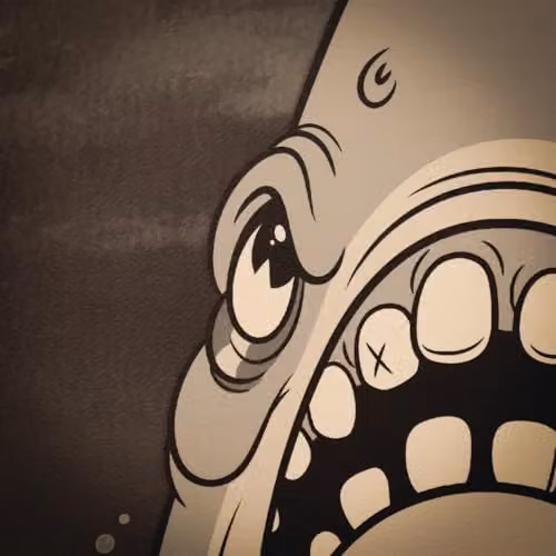 FaNaTtik Jaws Cartoon-style Limited Edition and Numbered A3 Paper Art Print in Grey, W: 29.7 cm, H: 42.0 cm – 2