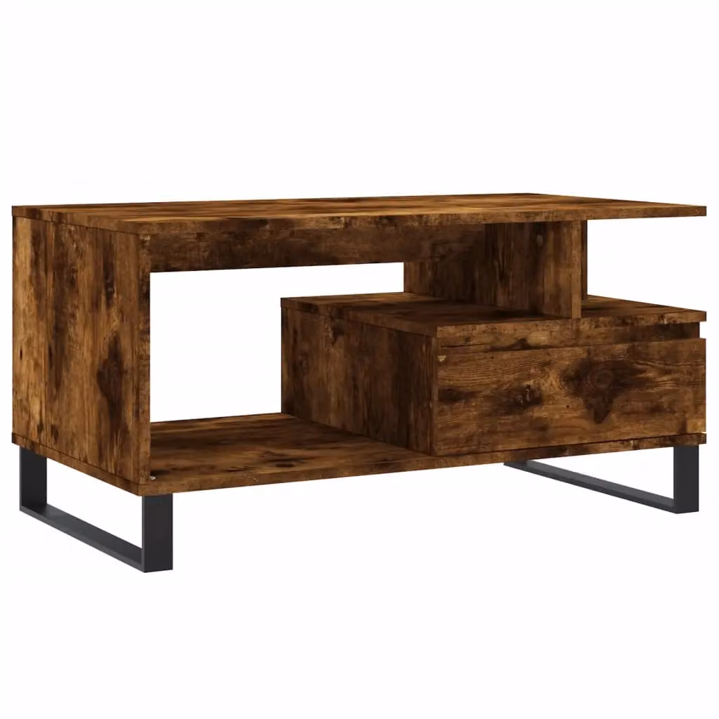 Berkfield Home Modern Rectangular Coffee Table in Smoked Oak Brown, W/D/H: 90 x 49 x 45 cm – 2