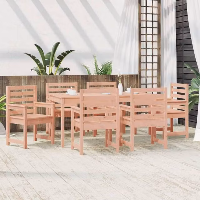 Berkfield Home Beautiful Douglas 7 Piece Solid Wood Garden Dining Set in Light Tan – 1