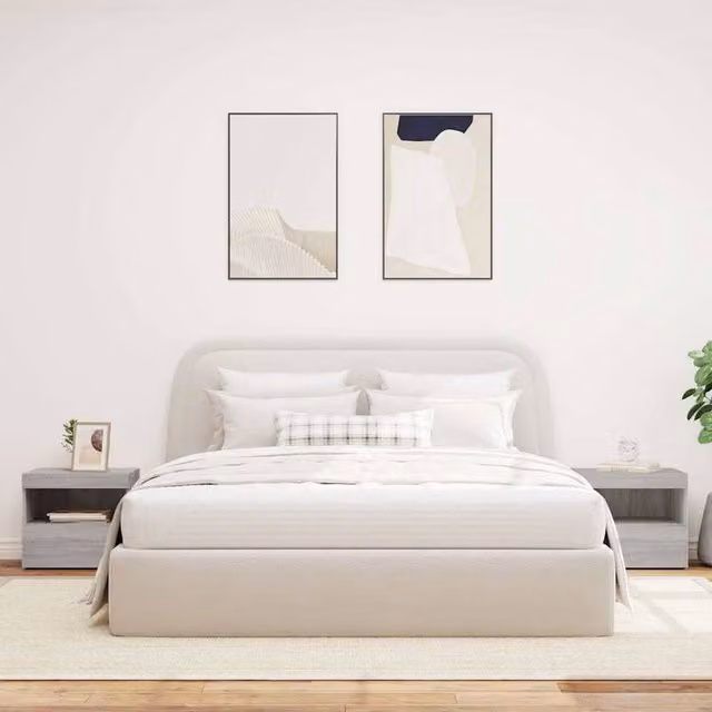 Berkfield Home Beautiful Set of 2 Grey Bedside Cabinets with Integrated LED Lights, W: 50 cm, D: 40 cm, H: 45 cm