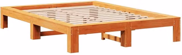Berkfield Home Solid Wood Pine Bed Frame in Waxed Brown, W/D/H: 140 x 190 x 31.5 cm
