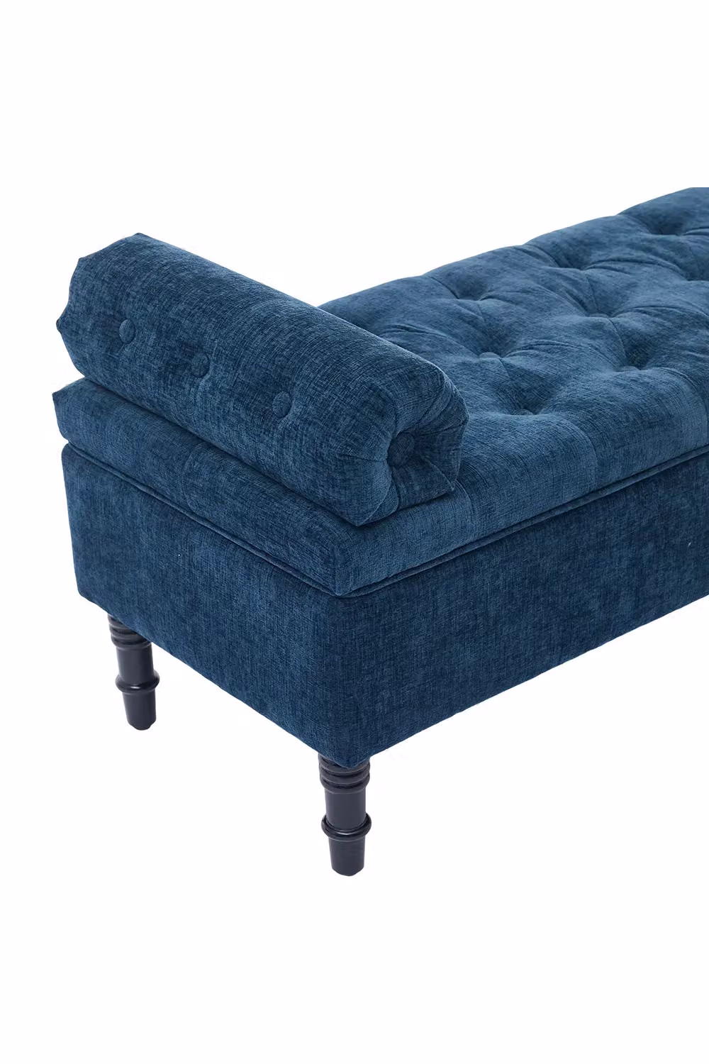 Living and Home Blue Chenille Upholstered Chesterfield Storage Bench – 4