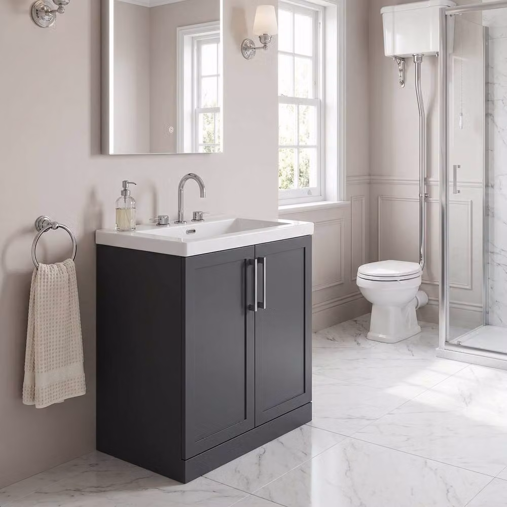Balterley Stonnall 2 Door Vanity Unit and 3TH Fireclay Basin, Dark Grey, W: 80 cm – 3