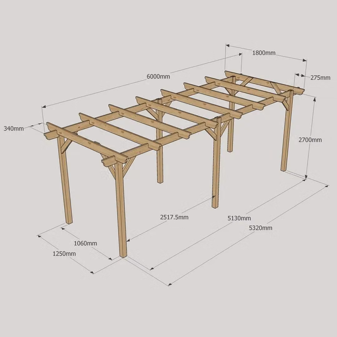 Rutland County Garden Furniture Ltd 6 Post Wood Garden Pergola in Brown and Green, W: 600 cm, D: 180 cm, H: 270 cm – 4