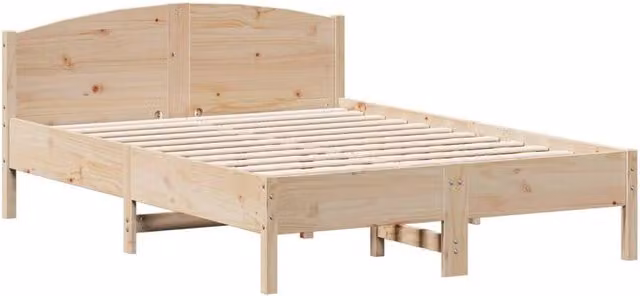 Berkfield Home Double Bed Frame in Natural Solid Pine, W/D/H: 135 x 190 cm