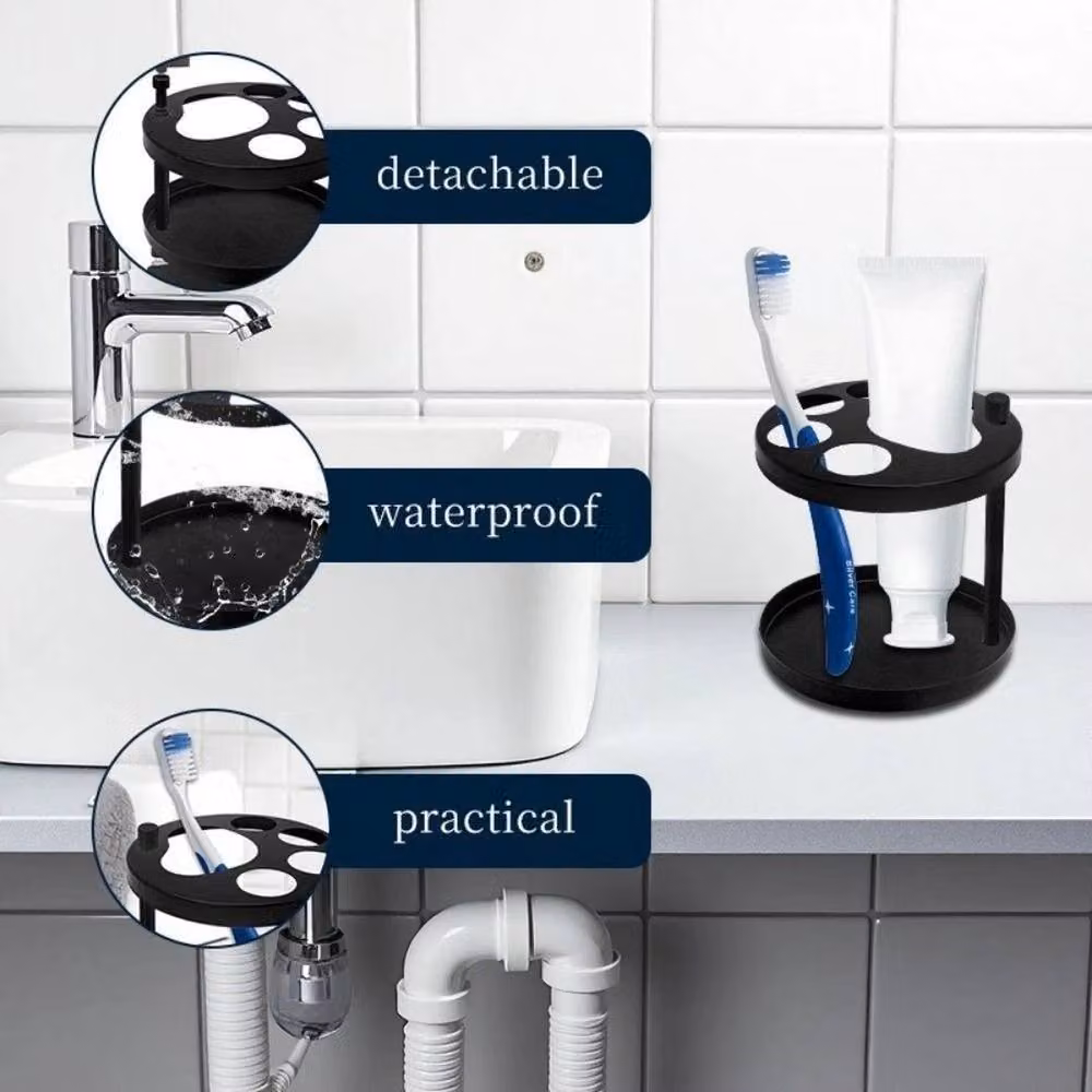 SPETLEK Stainless Steel Freestanding Bathroom Toothpaste and Toothbrush Holder with Drainage, Black – 5