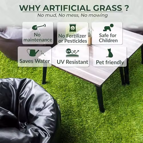 WALPLUS Artificial Grass Roll, Green, 15mm Pile, UV Resistant and Self Draining Pet Friendly Turf Mat – 3