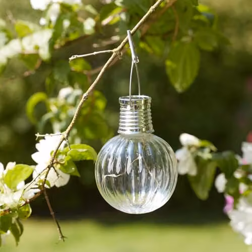 Set of 4 Solar Powered Hanging Orb Lights with Firefly Effect in Transparent Glass, Warm White, H11 x 8cm Diameter – 2