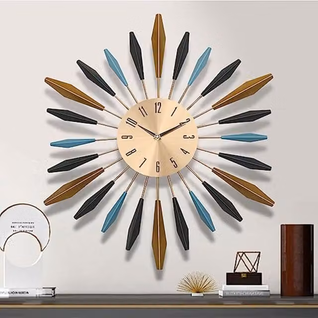 Livingandhome Sunflower Silent Round Quartz Wall Clock in Gold and Yellow