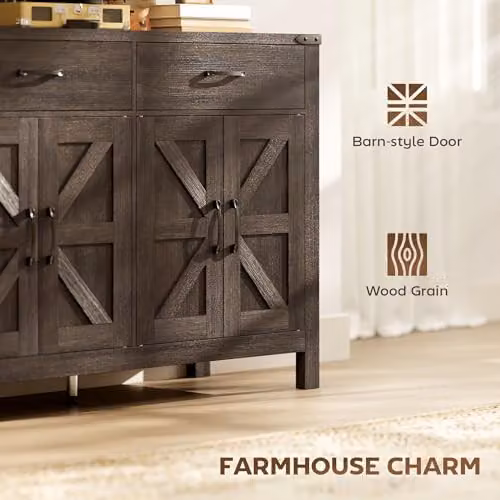 HOMCOM Rustic Farmhouse Sideboard Buffet Cabinet with 4 Doors and 2 Drawers, Brown, W/D/H: 120 x 39.3 x 82.5 cm – 6