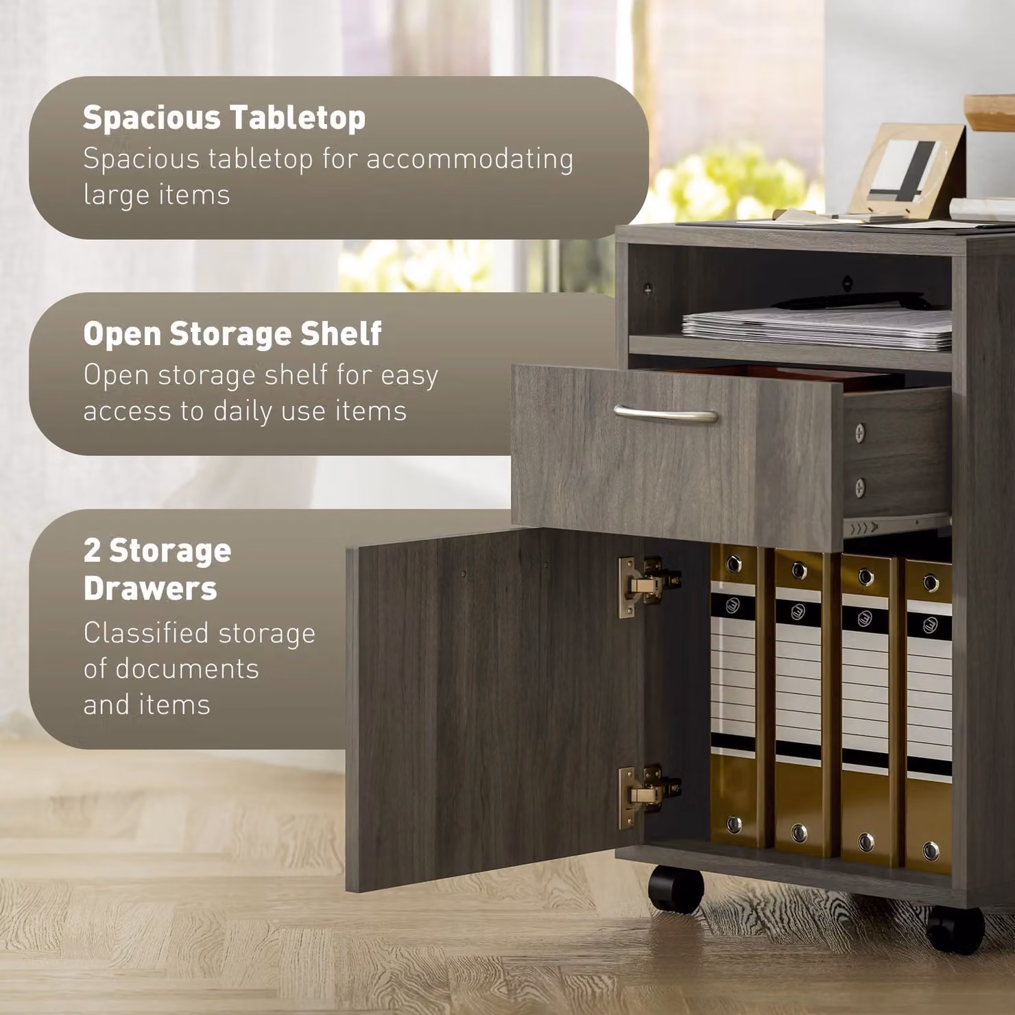 HOMCOM Grey Filing Cabinet with 2 Drawers and Castors, W/D/H: 60 x 35 x 60 cm – 4