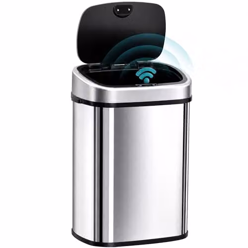 HOMCOM 48L Automatic Motion Sensor Stainless Steel Dustbin in Silver, W: 29.5 cm, D: 40.5 cm, H: 57 cm