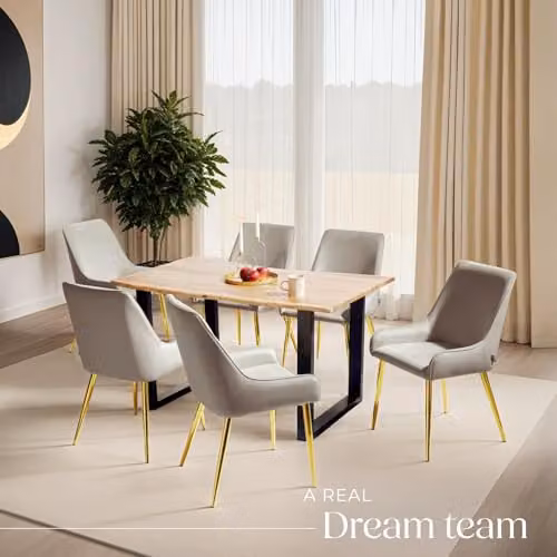 tectake Set of 6 Avane Dining Chairs in Taupe Velvet Fabric with Armrests and Metal Legs – 2
