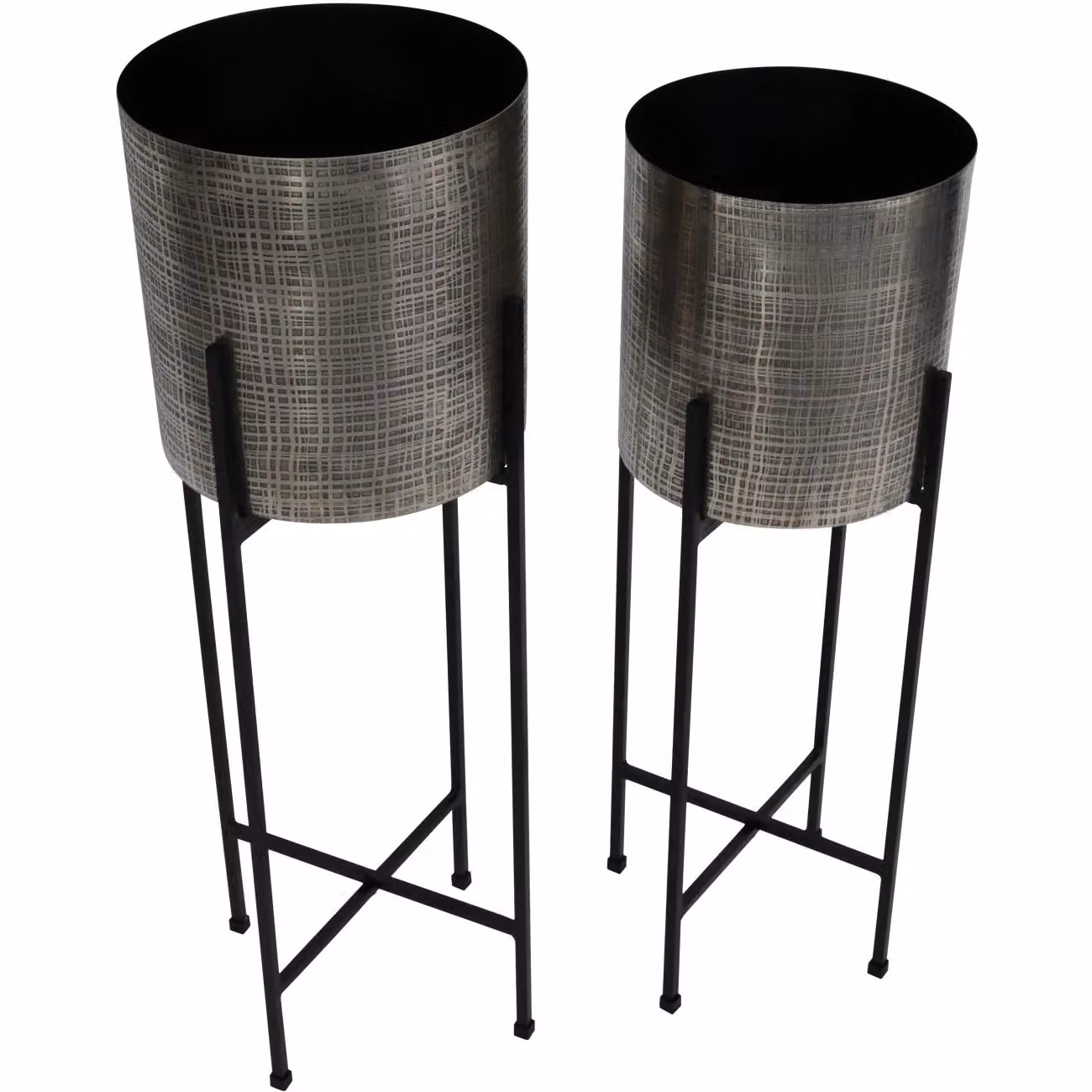 Libra Interiors Clyde Set of 2 Antique Silver Metal Round Freestanding Planters, H: 76 cm, W: 25.5 cm, D: 25.5 cm – 4
