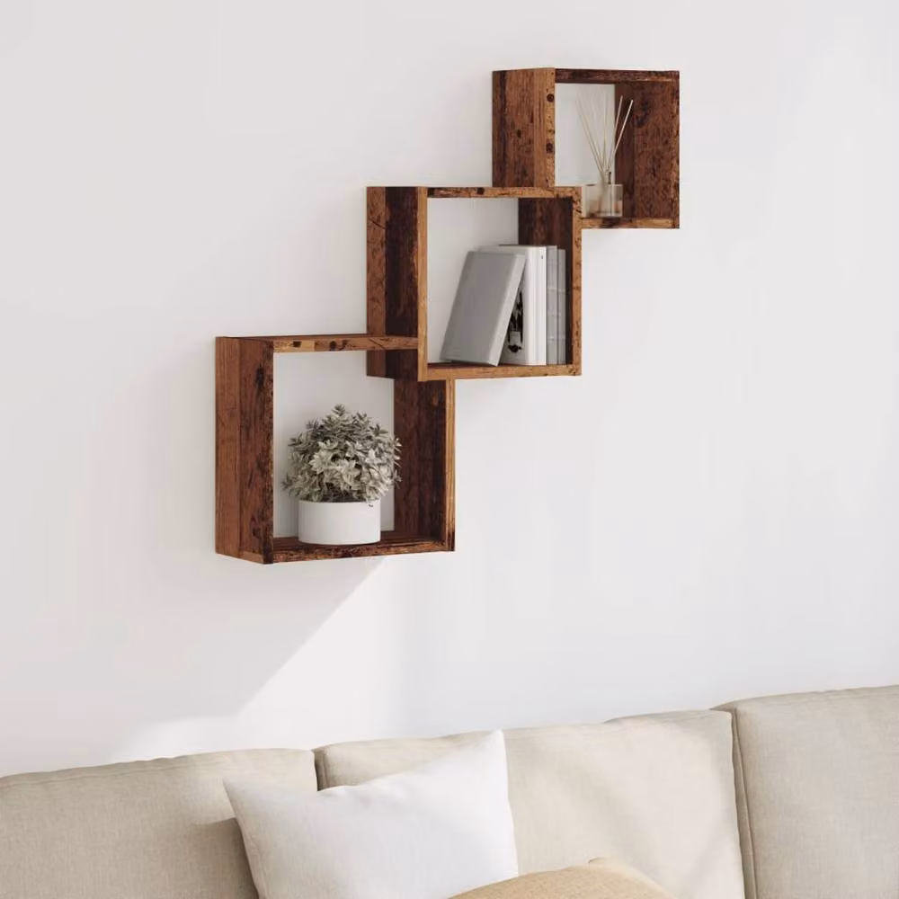 Berkfield Home Wall Cube Shelves in Old Wood Brown, W/D/H: 68 x 15 x 68 cm – 2