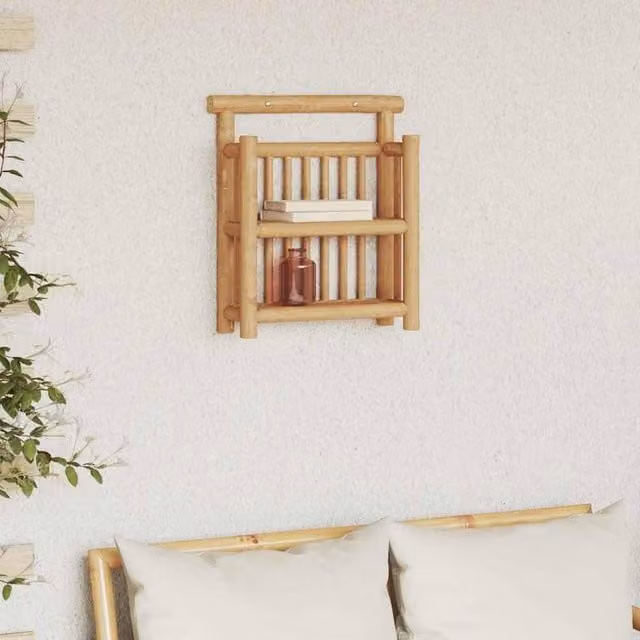 Berkfield Home Medium Bamboo Wall Mounted Shelf in Beige – 1