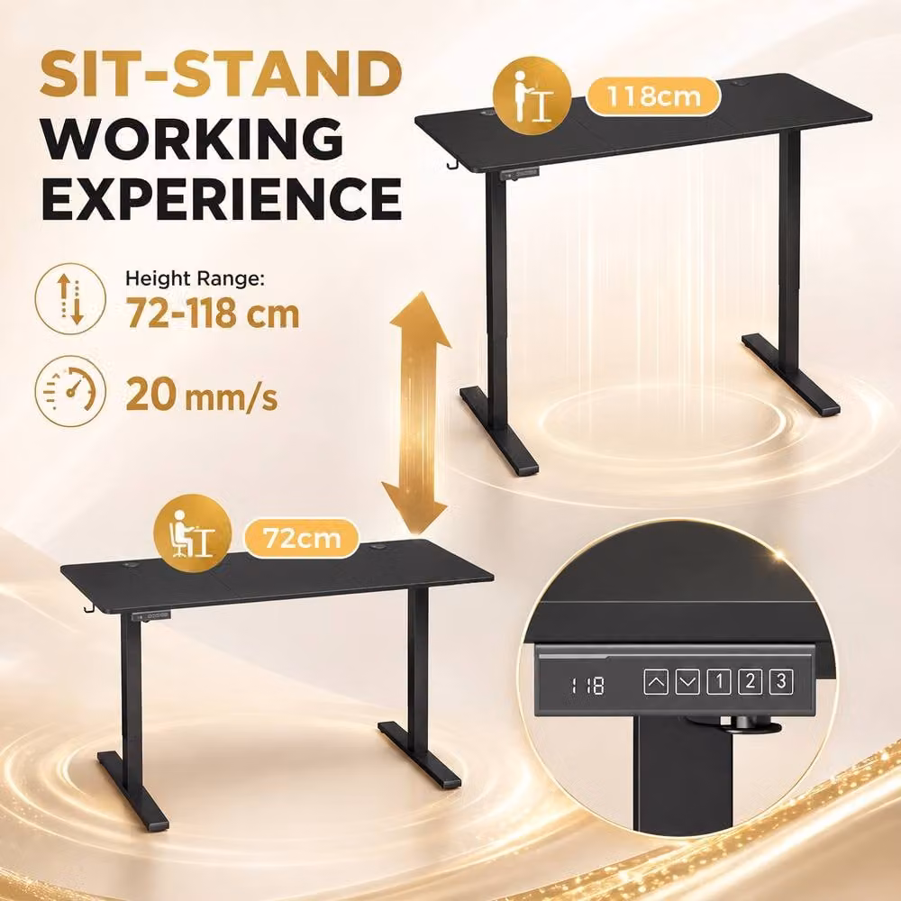 HOMCOM Electric Height Adjustable Standing Desk with Memory Control, Black, W: 140 cm, D: 60 cm – 4