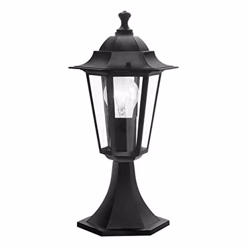 Loops IP44 Outdoor Pedestal Light in Black Aluminium for Garden and Wall Mounting, 60W E27