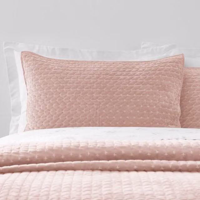 Bianca Attica Velvet Embroidered Pillow Sham Pair in Pink, W: 50 cm x H: 75 cm