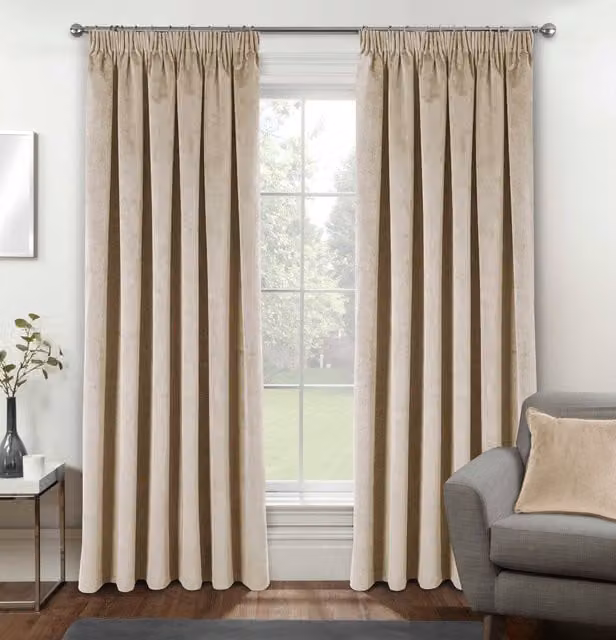 Enhanced Living Luxury Supersoft Velvet Blackout Thermal Tape Top Curtains, Cream, Width: 229 cm, Drop: 229 cm – 1