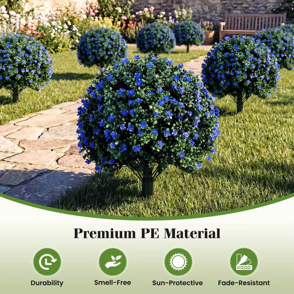 Costway 2-Piece Artificial Camellia and Boxwood Topiary Ball Trees in Green, Purple and Multicolour – 5