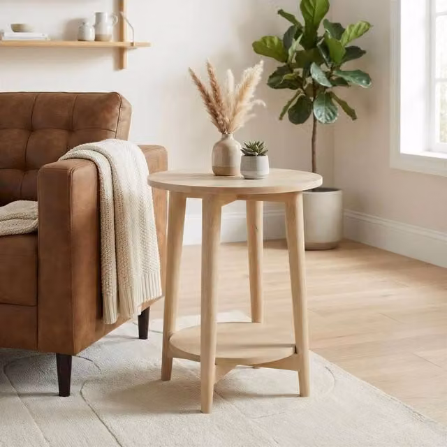 FurnitureboxUK Tacoma Round Oak and Mango Wood Side Table in Brown – 1