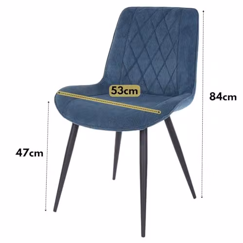 Core Products Aspen Set of 2 Blue Cord Fabric Diamond Stitch Dining Chairs with Black Metal Legs – 2