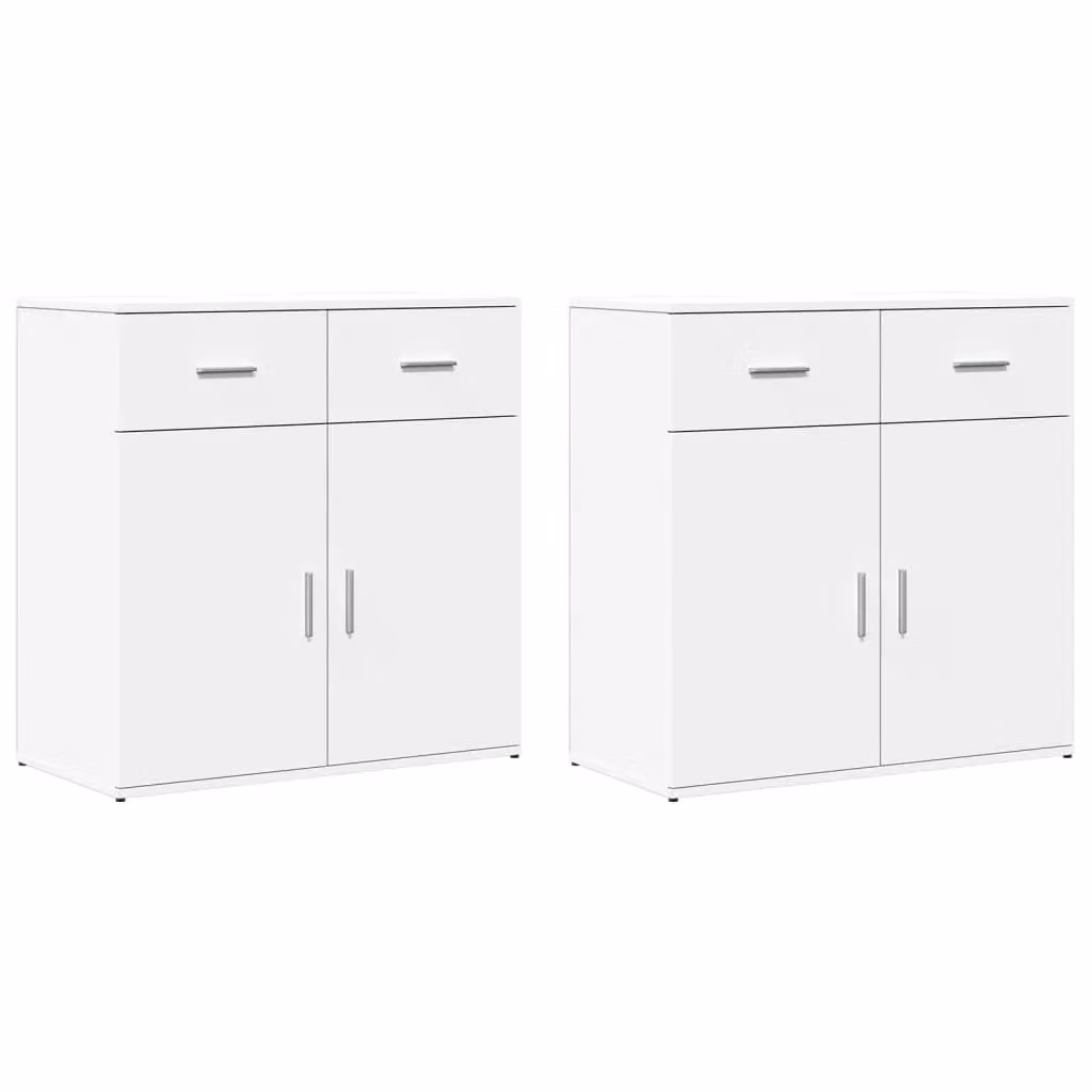 Berkfield Home Set of 2 White Modern Sideboards in Matt Engineered Wood, W: 79 cm, D: 38 cm, H: 80 cm