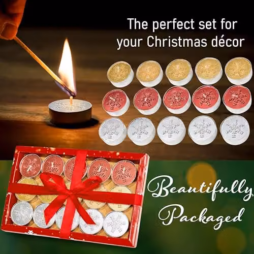 Deco Express Unscented Christmas Tealight Candle Set, Multicolour, 15 Pack – 3