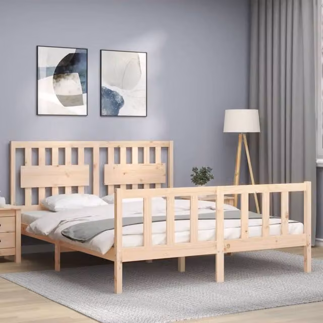 Berkfield Home Beautiful King Size Solid Wood Bed Frame with Headboard in Sand Pine