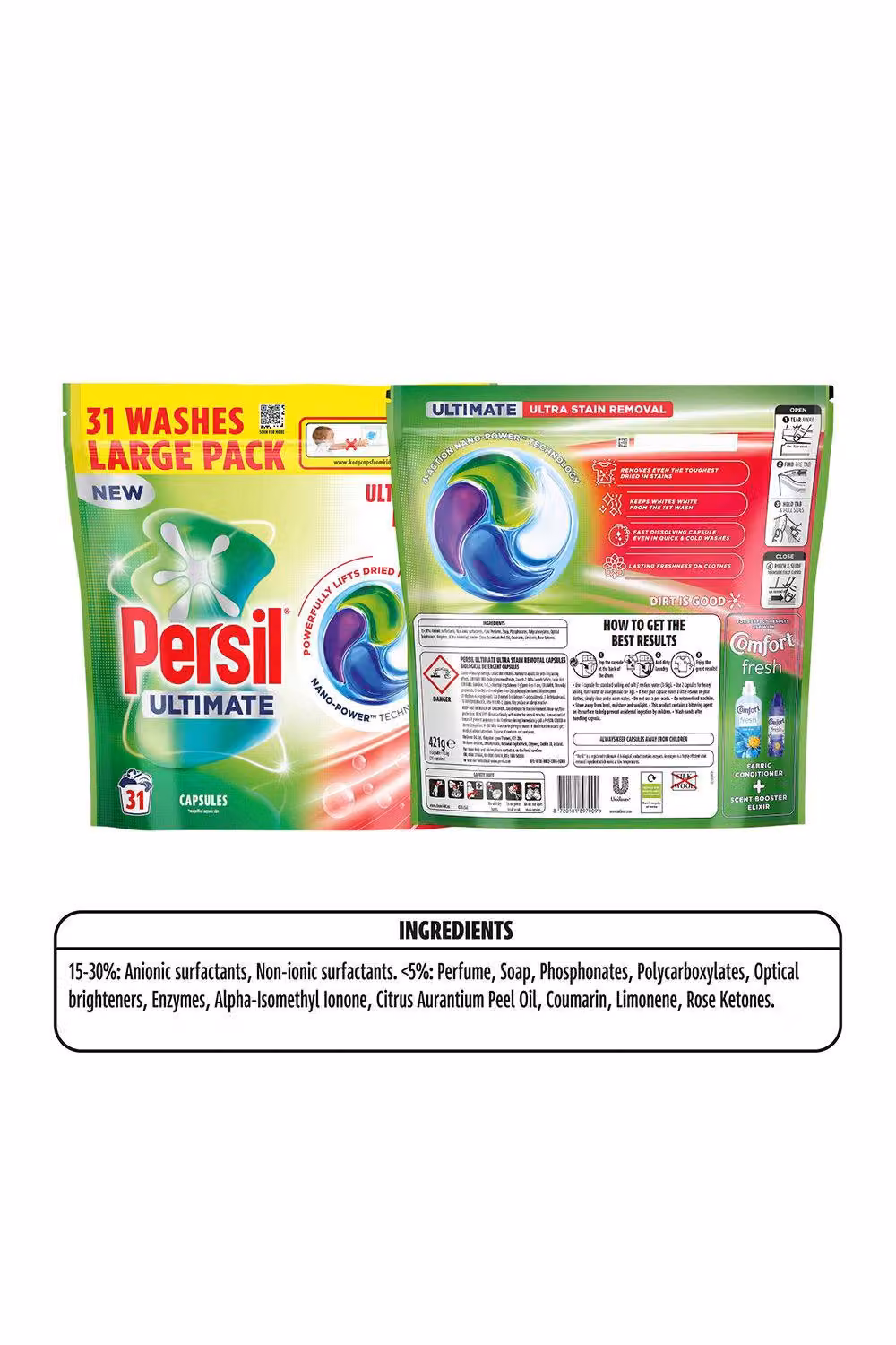 Persil Ultimate Laundry Capsules Ultra Stain Removal Pods, 3 Pack, 93 Washes – 4