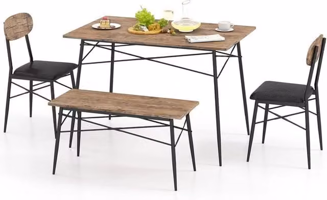 VOGREX 4-Piece Rectangular Industrial Dining Set in Brown and Sand, W/D/H: 110 x 70 x 76 cm – 1
