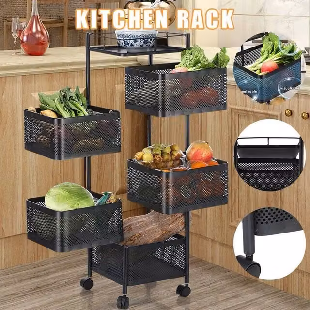 EONLION Black 6 Tier Rotating Kitchen Storage Trolley Cart – 1