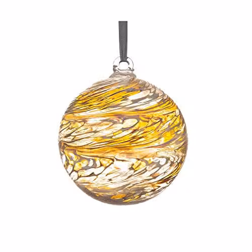 Sienna Glass Gold Abstract Round Hanging Bauble Friendship Ball for Wedding or Anniversary Gifts, Diameter: 10 cm