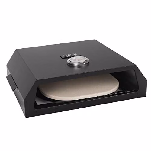 Charles Bentley Black Enamelled Steel BBQ Pizza Box with Thermometer, H 12.1 x W 36.3 x L 41.5 cm