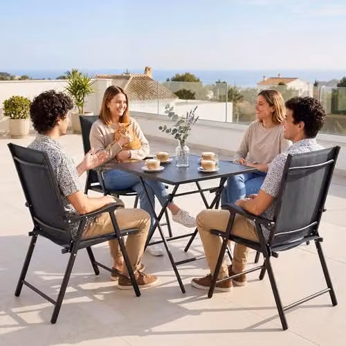 Outsunny Set of 4 Folding Garden Chairs with High Back and Armrests in Black – 8