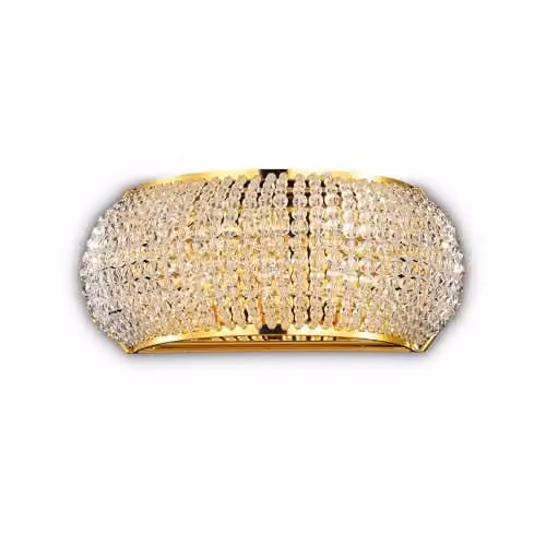 Ideal Lux Pasha AP3 Gold Wall Lamp with Crystal and Glass Details