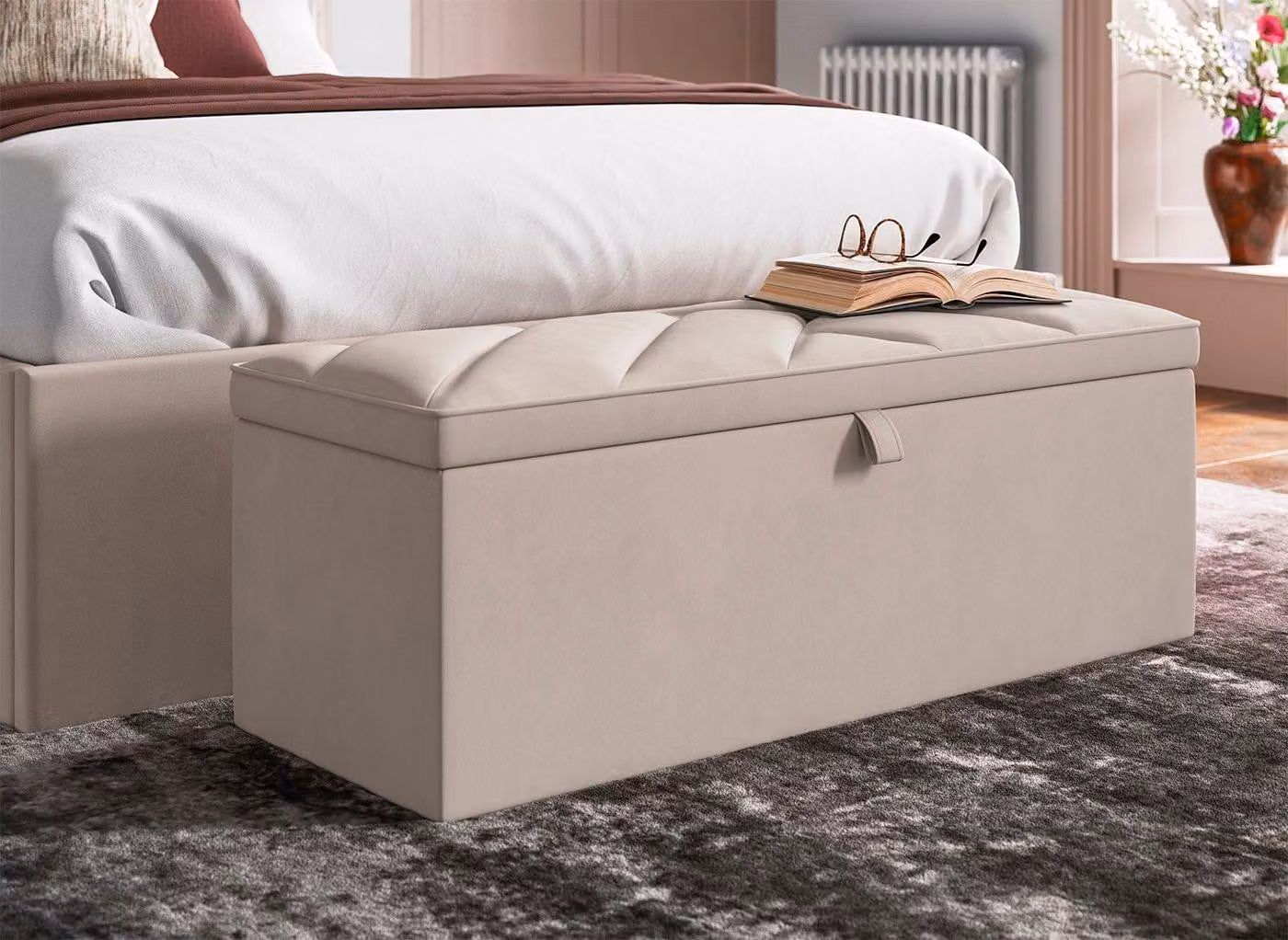 Dreams Jay Velvet-Finish Blanket Box in Beige