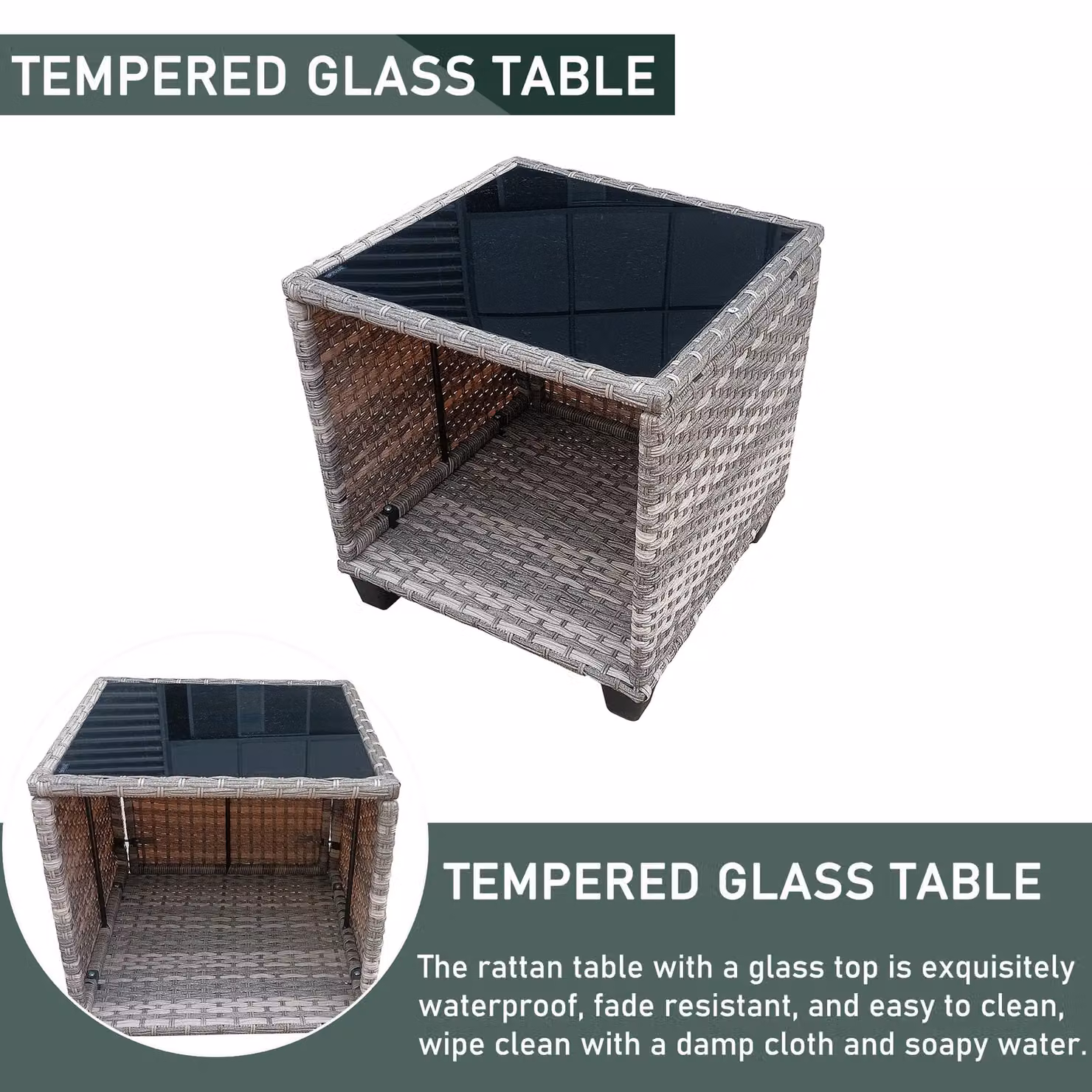 FURNITURE ONE 3 Piece Outdoor PE Rattan Bistro Set with Tempered Glass Top Coffee Table in Natural – 2