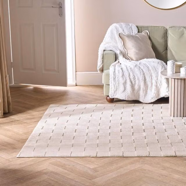 OHS Checkerboard Non-Slip Area Rug in Stone Beige, W: 160 cm, L: 230 cm