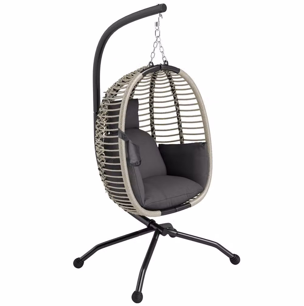 STILVORA Egg Chair with Stand and Foldable Fabric Seat in Grey – 3