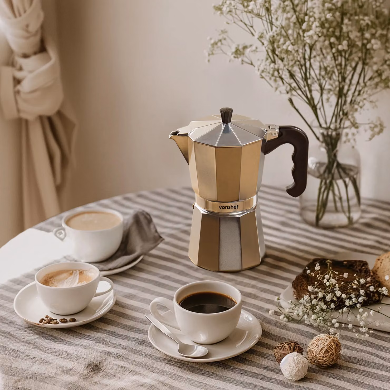 VonShef 9 Cup Aluminium Italian Style Espresso Stovetop Coffee Maker in Silver – 2