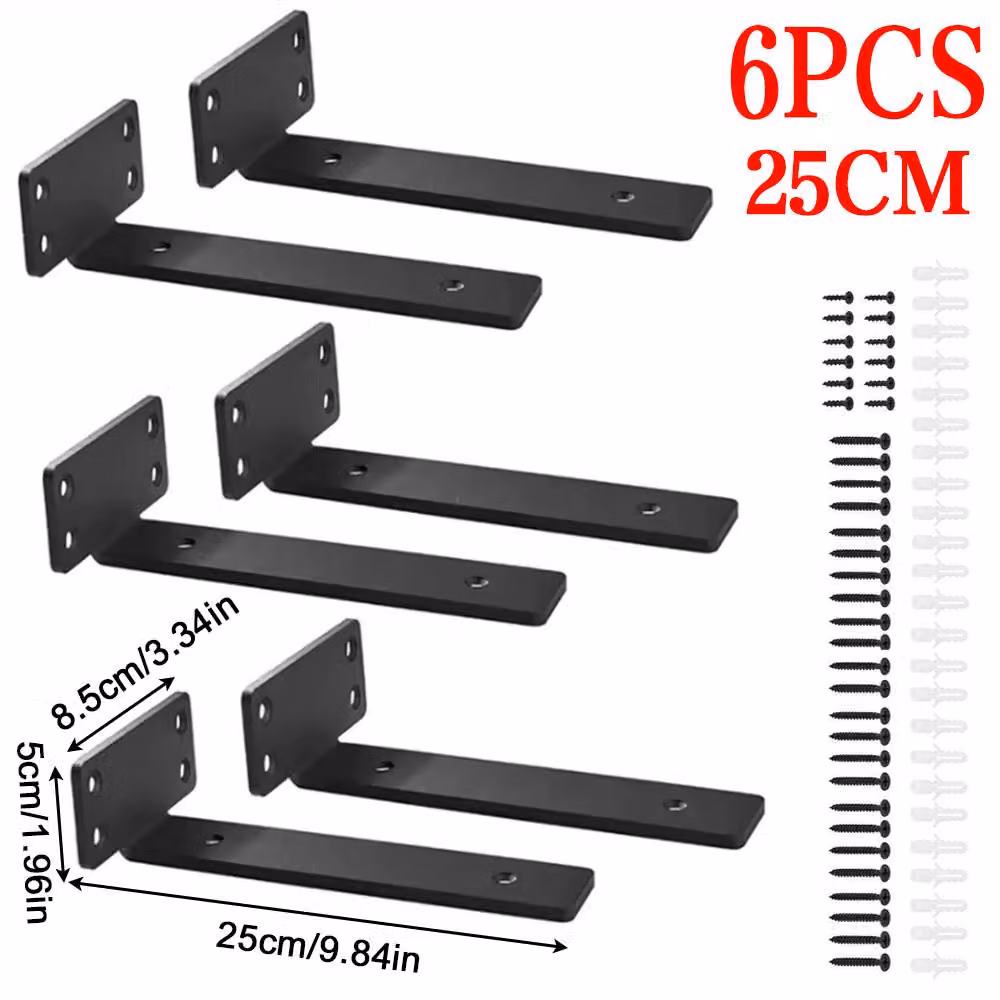 Ventryn 6-Piece Heavy Duty Cast Iron Shelf Brackets in Black Finish – 2