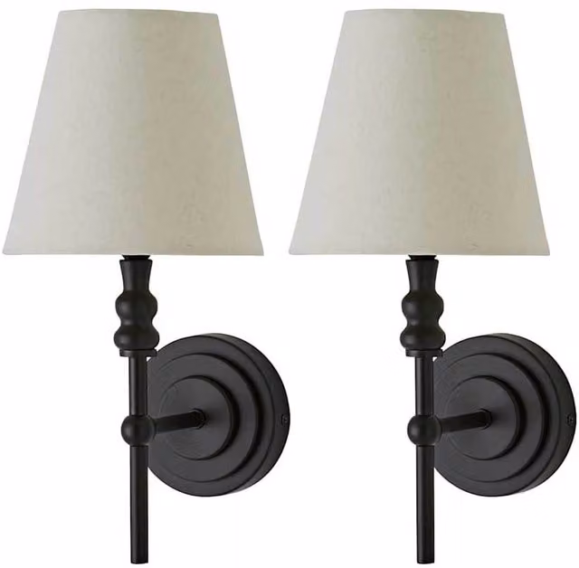 ValueLights Maggie Candlestick Wall Light with Beige Fabric Shade in Black