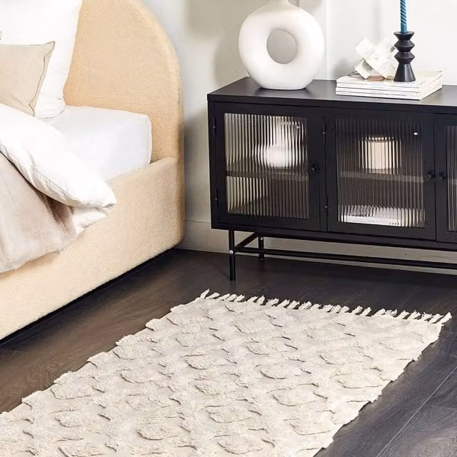 Wyld and Coco Cosy Nest Cotton Area Rug, Beige Geometric Hand-Tufted Rectangular Rug with Fringes, W: 80 cm, L: 150 cm – 1
